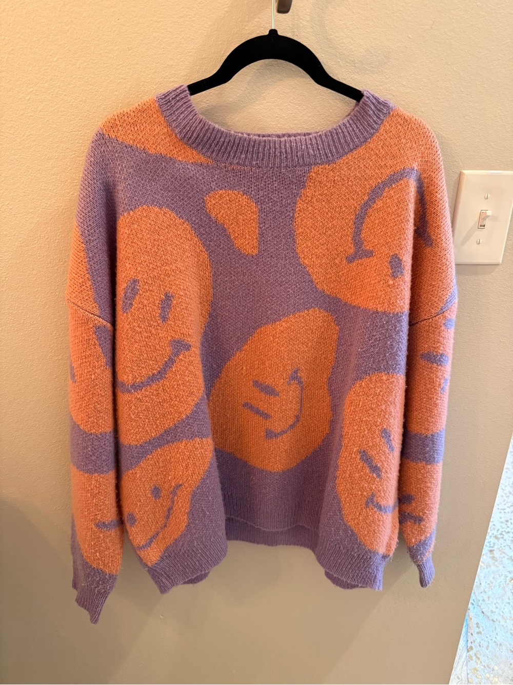 Lavender & Orange Smiley Knit Crewneck Sweater